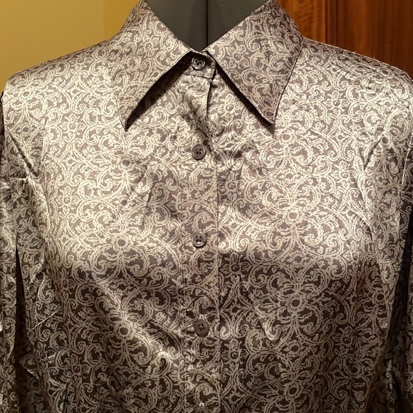 Pursuits, Ltd. Silver Button-Down Belted Shirt - Size 14 - Picture 2 of 9